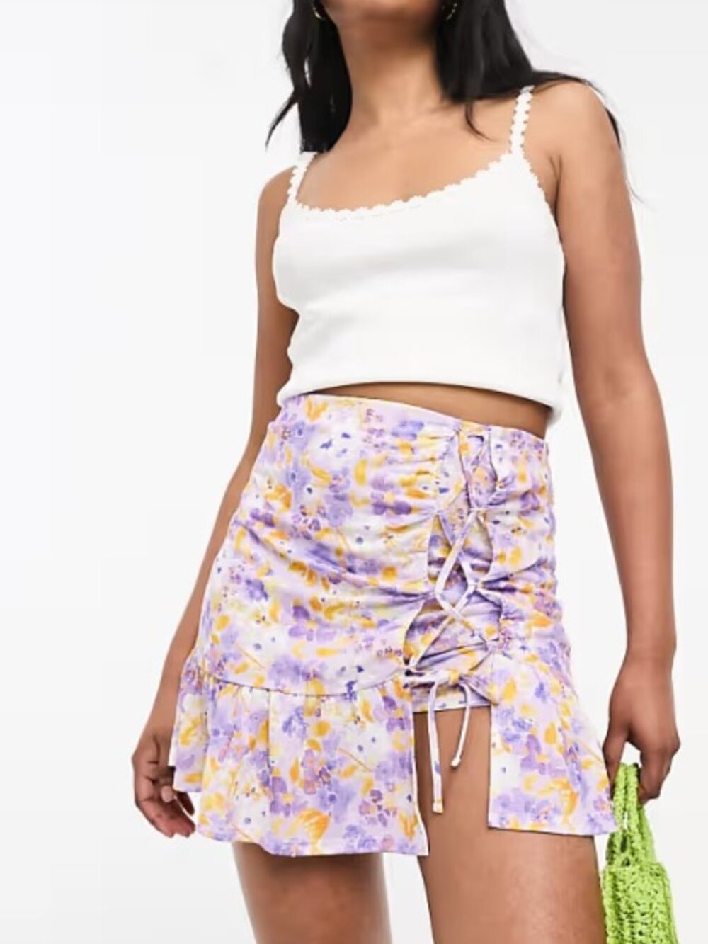 ASOS Purple & Orange Floral Lace Up Ruffle Ruched Flippy Skort